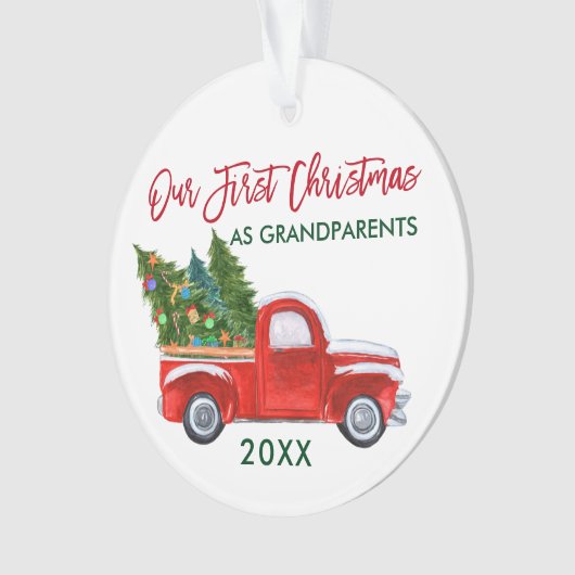 Onze eerste Kerstmis als grootouders Red Truck Ornament (voorkant)
