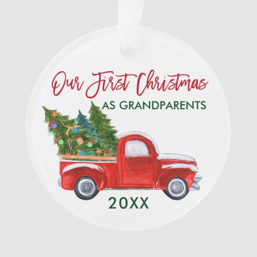 Onze eerste Kerstmis als grootouders Red Truck Ornament (voorkant)