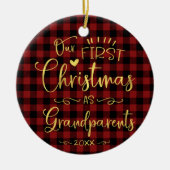 Onze Eerste Kerstmis Als Grootouders Schattig Rust Keramisch Ornament (Voorkant)