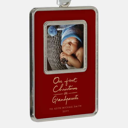 Onze eerste Kerstmis als grootouders... Verzilverd Omlijst Ornament (Rechts)