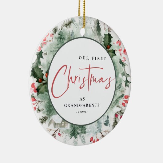 Onze eerste Kerstmis als grootouders, weesfoto Keramisch Ornament (Rechts)