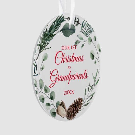 Onze eerste Kerstmis als Grootouders Winter Wreate Ornament (voorkant)