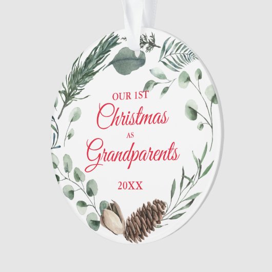 Onze eerste Kerstmis als Grootouders Winter Wreate Ornament (voorkant)