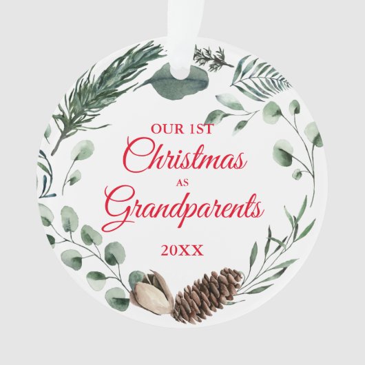 Onze eerste Kerstmis als Grootouders Winter Wreate Ornament (voorkant)