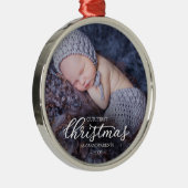 Onze Eerste Kerstmis Als Grootouders Witte Script Metalen Ornament (Rechts)