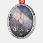 Onze Eerste Kerstmis Als Grootouders Witte Script Metalen Ornament (Links)