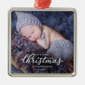 Onze Eerste Kerstmis Als Grootouders Witte Script Metalen Ornament (Voorkant)