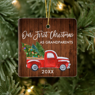 Onze eerste Kerstmis als grootouders wood Truck Keramisch Ornament