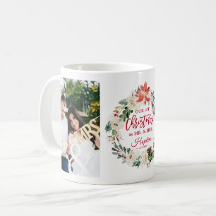 Onze Eerste Kerstmis als M. Mrs Floral Wreath Koffiemok