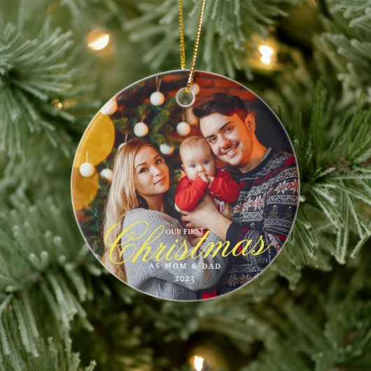 Onze Eerste Kerstmis als MAM en PA met Foto Keramisch Ornament (Boom)