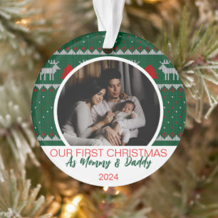 Onze Eerste Kerstmis als Mam en Pap Baby 2 Foto Ornament
