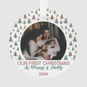 Onze Eerste Kerstmis als Mam en Pap Baby 2 Foto Ornament