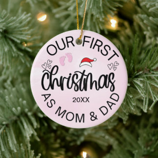 Onze Eerste Kerstmis als Mam en Pap Baby Meisje Keramisch Ornament