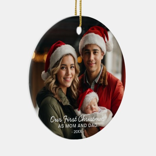 Onze Eerste Kerstmis als Mam en Pap Foto Keramisch Ornament (Rechts)