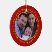 Onze eerste Kerstmis als mama en papa foto rood Keramisch Ornament (Rechts)