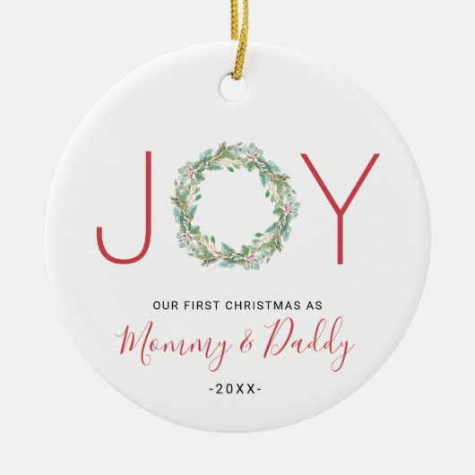 Onze eerste Kerstmis als mama en papa Joy Wreate Keramisch Ornament (Voorkant)