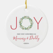 Onze eerste Kerstmis als mama en papa Joy Wreate Keramisch Ornament (Achterkant)