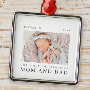 Onze eerste Kerstmis als mama en papa Modern Chic Metalen Ornament