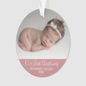 Onze eerste Kerstmis als mama en papa Roze Ornament (voorkant)