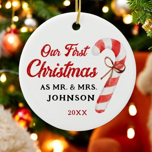 Onze Eerste Kerstmis Als Meneer en Mevrouw Jonggeh Keramisch Ornament