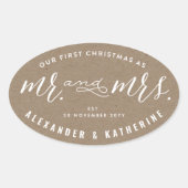Onze Eerste Kerstmis Als Meneer En Mevrouw Kraft T Ovale Sticker (Voorkant)