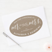 Onze Eerste Kerstmis Als Meneer En Mevrouw Kraft T Ovale Sticker (Envelop)