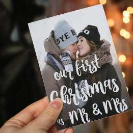 Onze Eerste Kerstmis als Meneer Mevrouw Foto Vakan Feestdagenkaart