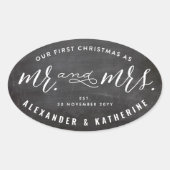 Onze Eerste Kerstmis Als Meneer & Mevrouw Krijtbor Ovale Sticker (Voorkant)