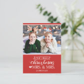 Onze eerste Kerstmis als mevrouw en mevrouw newlyw Feestdagenkaart (Staand voorkant)