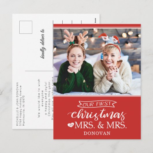 Onze eerste Kerstmis als mevrouw en mevrouw newlyw Feestdagenkaart (Voorkant / Achterkant)