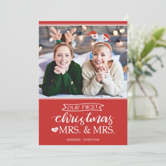 Onze eerste Kerstmis als mevrouw Lgbt Feestdagenkaart (Staand voorkant)