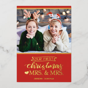 Onze eerste Kerstmis als mevrouw Lgbt Folie Feestdagenkaart