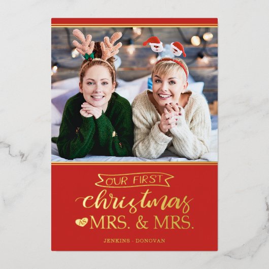 Onze eerste Kerstmis als mevrouw Lgbt Folie Feestdagenkaart (Voorkant)