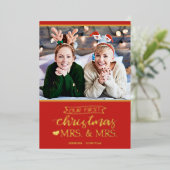 Onze eerste Kerstmis als mevrouw Lgbt Folie Feestdagenkaart (Staand Voorkant)