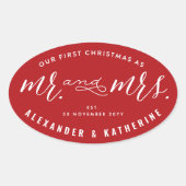 Onze Eerste Kerstmis Als Mijnheer En Mevrouw Kerst Ovale Sticker (Voorkant)