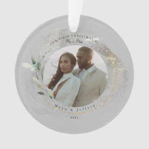 Onze Eerste Kerstmis Als Mijnheer & Mevrouw Zilver Ornament