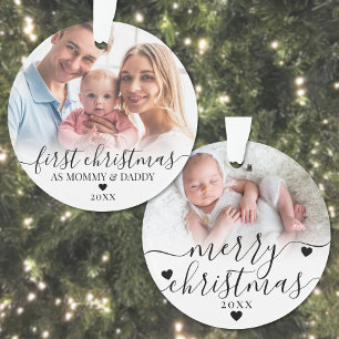 Onze Eerste Kerstmis Als Moeder Vader Baby Foto Ornament