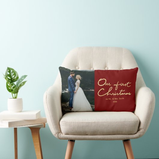 Onze eerste Kerstmis als Mr. en mevrouw |Foto Pas  Kussen (Stoel)