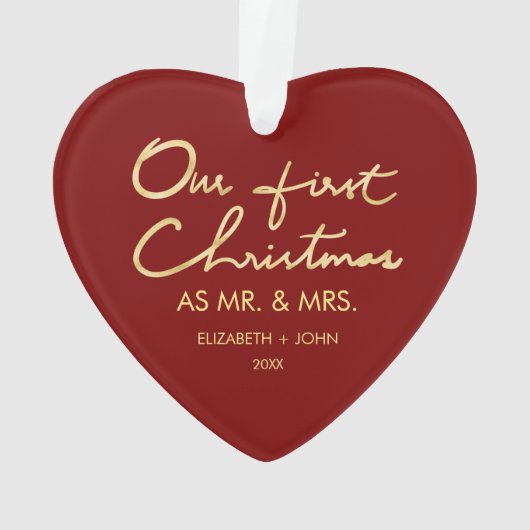 Onze eerste Kerstmis als Mr. en mevrouw | Hartvorm Ornament (achterkant)