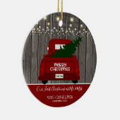 Onze eerste Kerstmis als Mr. en mevrouw  Truck Ce Keramisch Ornament (Rechts)