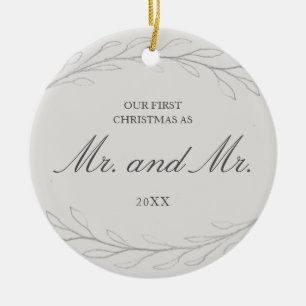 Onze eerste Kerstmis als Mr. en Mr. Foto Gay Gray Keramisch Ornament