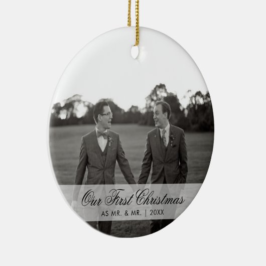 Onze eerste Kerstmis als Mr. en Mr. Photo Gay Keramisch Ornament (Rechts)