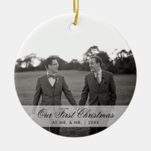 Onze eerste Kerstmis als Mr. en Mr. Photo Gay Keramisch Ornament