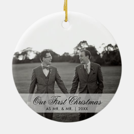 Onze eerste Kerstmis als Mr. en Mr. Photo Gay Keramisch Ornament (Achterkant)