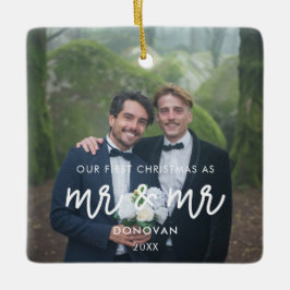 Onze eerste Kerstmis als Mr. en Mr. trouwfoto Keramisch Ornament