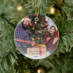 Onze eerste Kerstmis als Mr. en Mrs. 2 Foto Keramisch Ornament