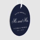 Onze eerste Kerstmis als Mr en Mrs Blue Foto Ornament (voorkant)