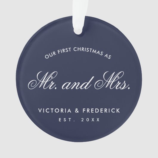 Onze eerste Kerstmis als Mr en Mrs Blue Foto Ornament (voorkant)
