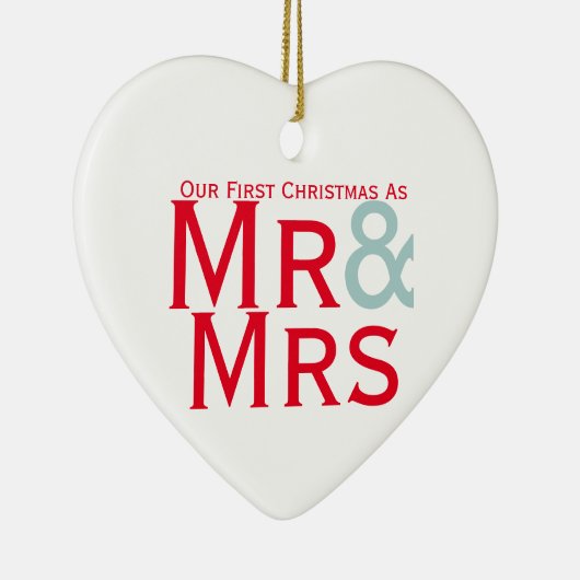 Onze Eerste Kerstmis als Mr en Mrs Couples Keramisch Ornament (Rechts)