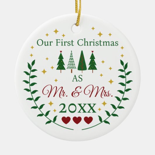 Onze eerste Kerstmis als Mr en Mrs Custom Photo Keramisch Ornament (Voorkant)